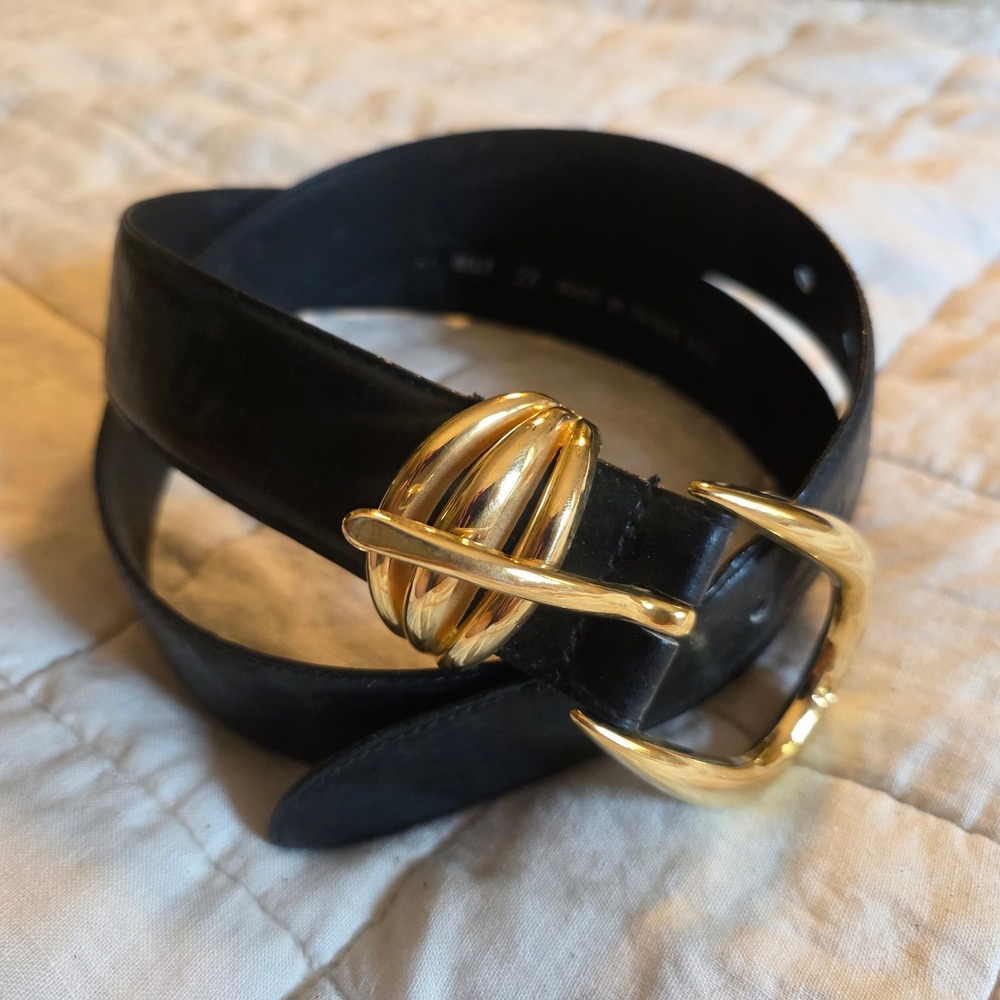 Jones New York Belt Womens 2X Black Leather Gold Buckle Vintage #2127B-PL